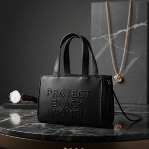 "Protect Black Women Mini Tote Bag | Black Leather Crossbody Statement Purse New